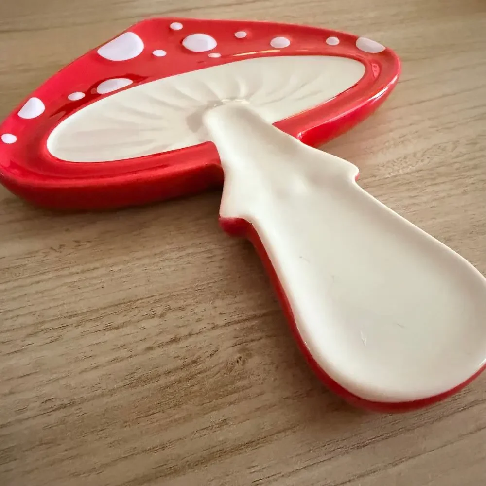 Mushroom Spoon Rest Kitchen Dish Ceramic Red White